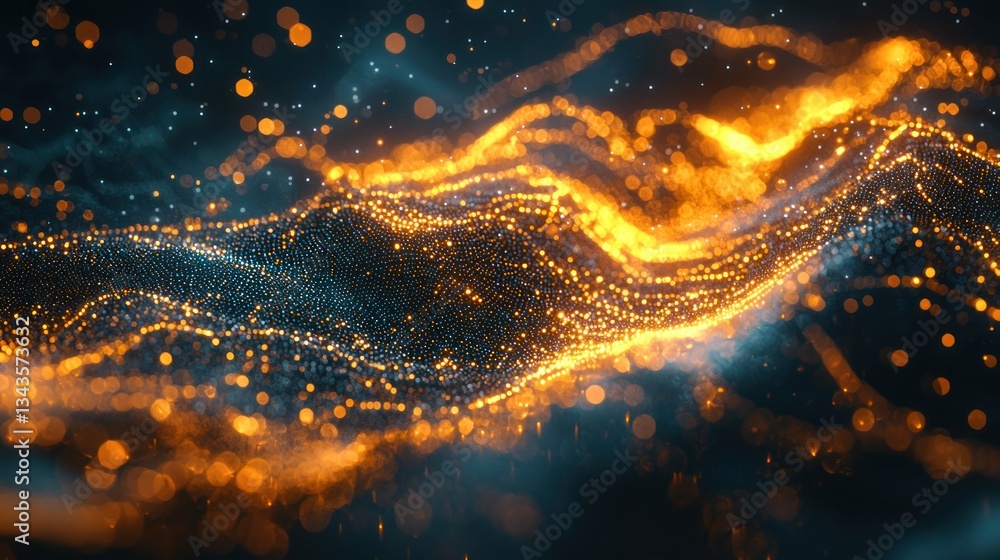 Aufkleber glowing gold and teal particles create an abstract and dynamic composition