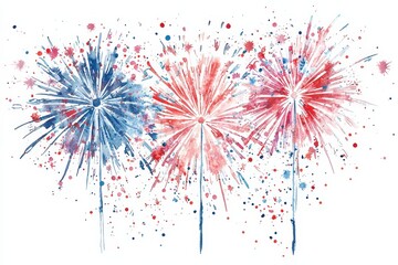 Colorful fireworks bursting in red, white, and blue, creating a festive and celebratory atmosphere, perfect for any event.