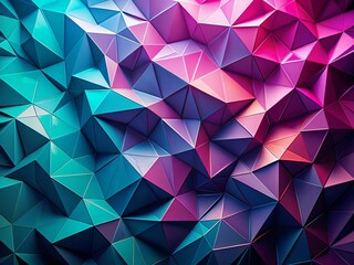 Obraz premium Abstract Teal Purple Pink Gradient Polygon Background; Aerial View, Geometric Shapes