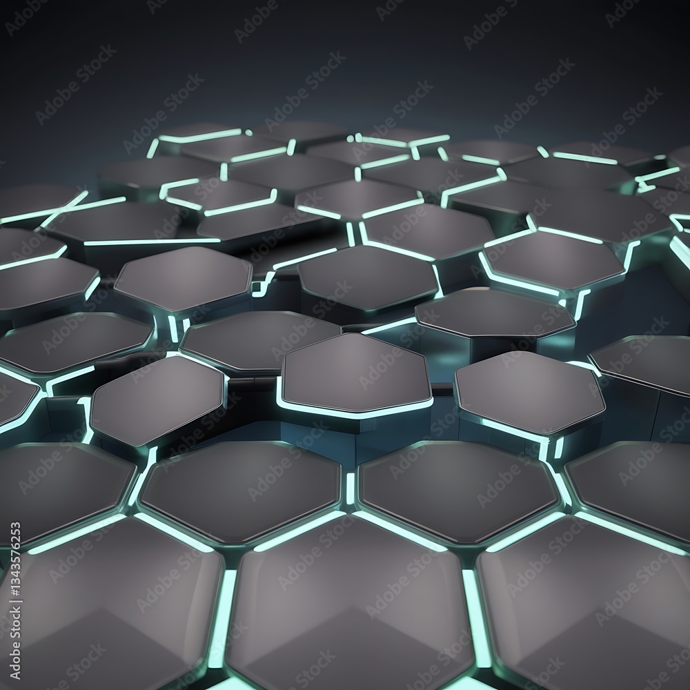 Poster futuristic hexagonal grid with glowing edges, modern abstract design