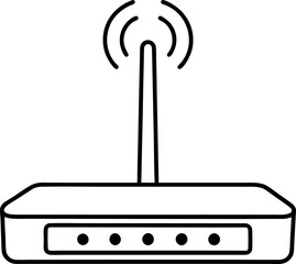 Simple Black and White Router Icon with Wireless Antenna, Connecting Devices for Internet Access, Outline