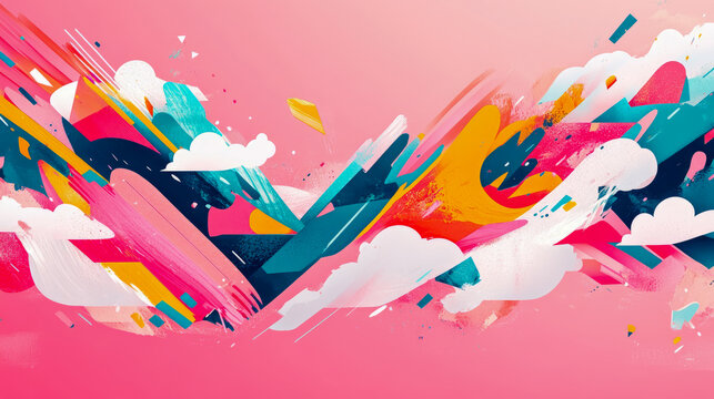 Pink dreamscape abstract illustration, artful decoration, playful graphic for spring season banner, modern background for invitation cards