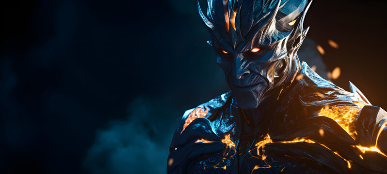 A fierce ifrit elf with an armoured shield Green Diamond, ai generative