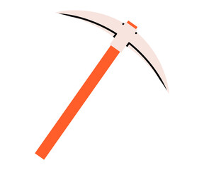 Hand drawn cute cartoon illustration of pickaxe instrument. Flat vector miner or digger tool in doodle style. Support service hardware icon. Settings or fix problem. Crypto currency sign. Isolated.