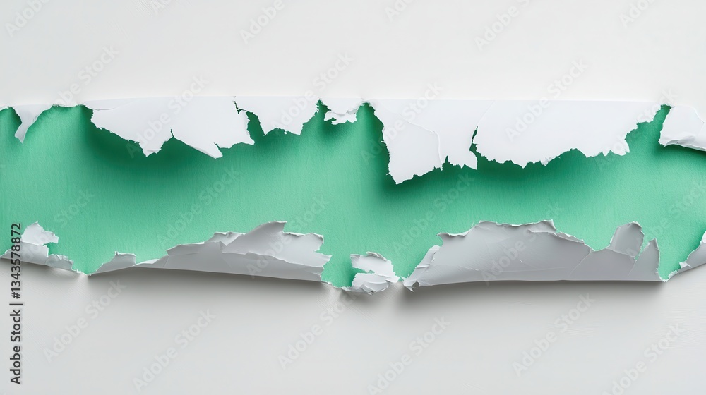 Poster torn green and white paper for using as a text box