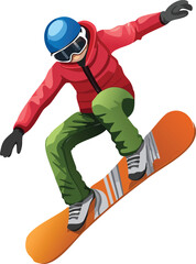 Obraz premium 3D Snowboarder Performing Trick Vector illustration. Realistic Snowboarding Action Illustration. Athlete Mid-Air on Snowboard Clipart
