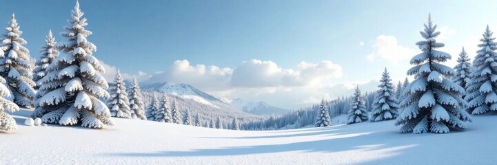 Fototapeta premium empty panoramic winter landscape with snow-covered trees, serene landscape, natural beauty
