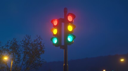 Traffic light pole three lights it top is a traffic light