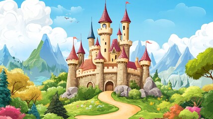 Enchanting Children's Wallpaper Featuring Fairy Tale Castle