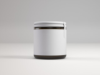 Stack of White Plastic Food Containers with Lids on Gray Background