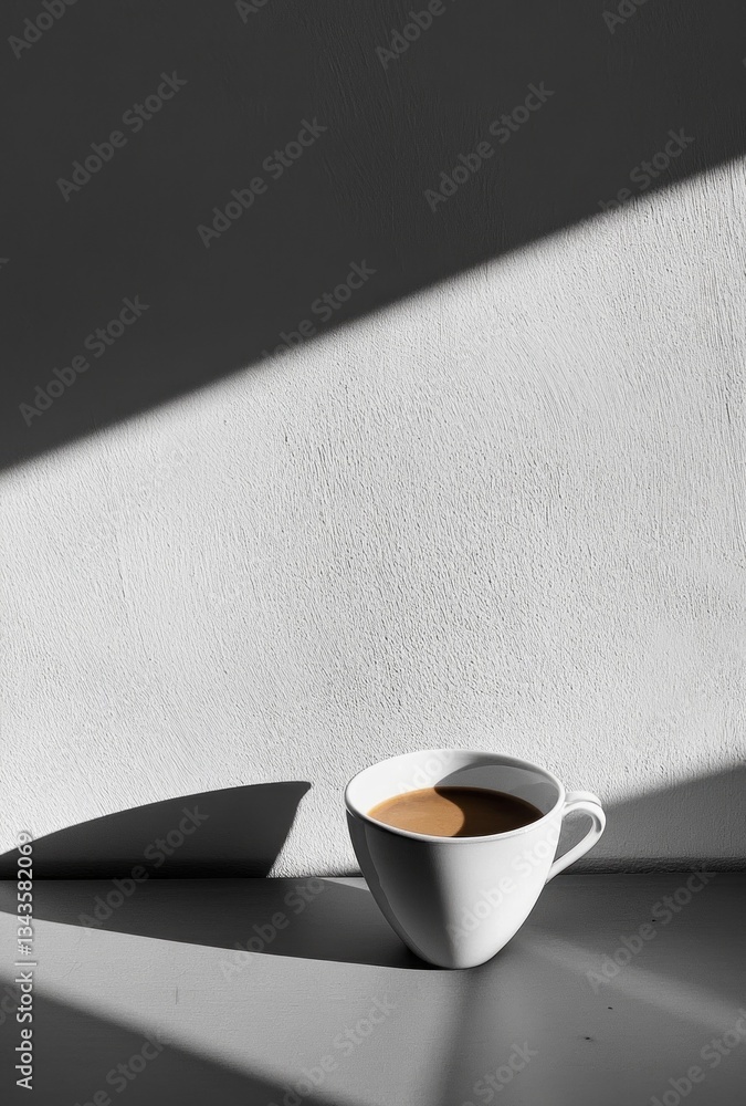 Aufkleber a white coffee cup filled with dark brew sits on a smooth table, captured in a serene moment. sunlig