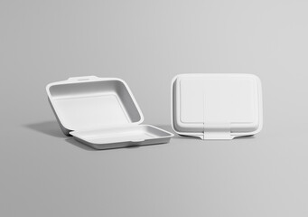 White Biodegradable Takeout Containers on Gray Background