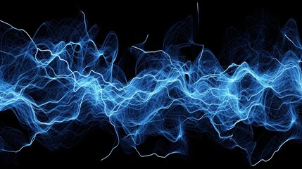 Blue Waves on Black Background Evoking Electric Currents and Neural Connections