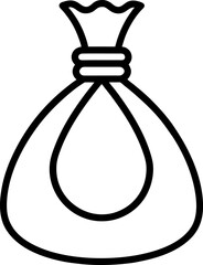 Simple Line Art of a Sack or Bag, Tied at Top, Isolated on White Background