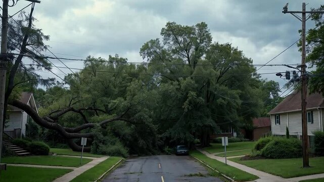&Aacute;rbol ca&iacute;do bloqueando una calle residencial despu&eacute;s de tormenta