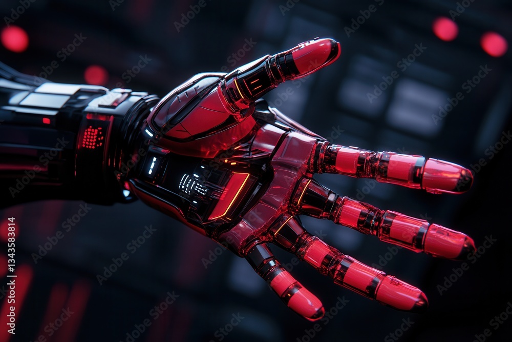 Poster a futuristic robotic hand with glowing lines and intricate details, symbolizing innovation in roboti