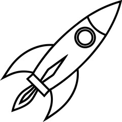 Fototapeta premium Simple Rocket Ship Outline Ascending in Space, Isolated on White Startup Launch Concept