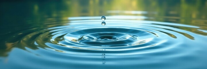 Serene lake scene with clear water drop and circular waves , circular, peaceful