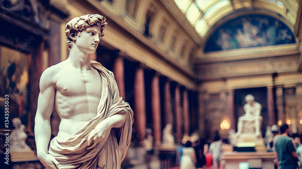 Poster intriguing statue on display in a museum captivating visitors with its artistic design and historica