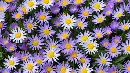 Purple daisies blooming in the garden creating a floral background
