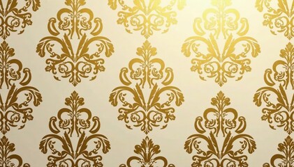 Intricate floral damask wallpaper pattern in muted gold , interior, texture background, muted