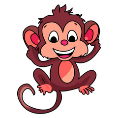 Cute cartoon monkey. A cheerful, playful monkey character with a big smile, open arms, and a curly tail on a white background. Fun, jungle-themed, kids illustration, and mascot concept