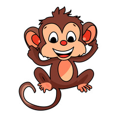 Cute cartoon monkey. A cheerful, playful monkey character with a big smile, open arms, and a curly tail on a white background. Fun, jungle-themed, kids illustration, and mascot concept