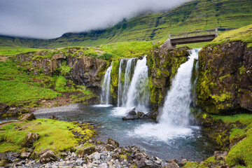 Kirkjufellsfoss waterfall near Grundarfjörður at the northern side of the Snæfellsnes Peninsula in West Iceland