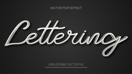 Editable text effect Lettering 3d silver text vector illustration