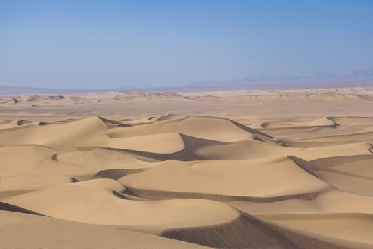Panorama of endless sand dunes in the desert near Yazd, Iran