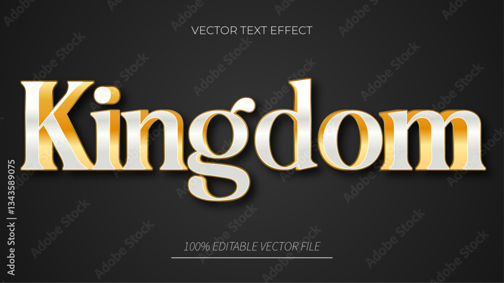 Poster kingdom text style in white and gold with texture effect