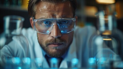 Lab technician analyzes test tube in a high-tech laboratory setting
