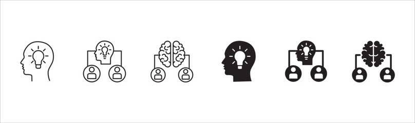 Human resources development icon set. Team or group idea icons. Icons set contains intelligent, smart, problem solving, teamwork, cooperation, brain storming. Vector stock illustration.