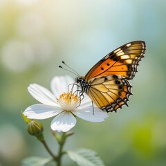 Fototapeta premium A butterfly resting on a delicate blossom