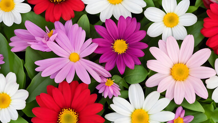 Colorful marguerite daisies creating a vibrant floral background