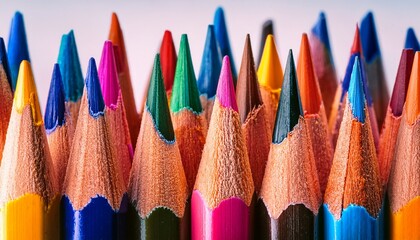 Fototapeta premium Colorful Collection of Sharpened Pencils Arranged in a Vibrant Display on a White Surface