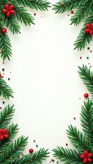 Christmas border seamless with coniferous branches, winter wonderland, branch