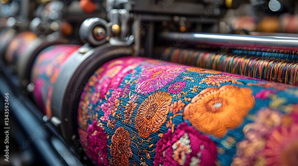 Poster vibrant and intricate textile fabrics created by automated weaving