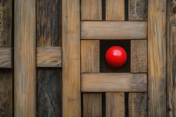 Red ball at the heart of a wooden maze challenges players to find the way