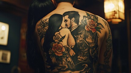 Enchanting Tattooed Couple Embraced by Mystical Aura