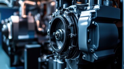 A diesel generator motor section on a subtle steel gray gradient background