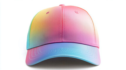 Fototapeta premium A colorful baseball cap with a rainbow gradient, isolated white background