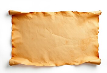 Fototapeta premium Aged parchment scroll, horizontally oriented, isolated on white background with subtle shadow, illustration, beige