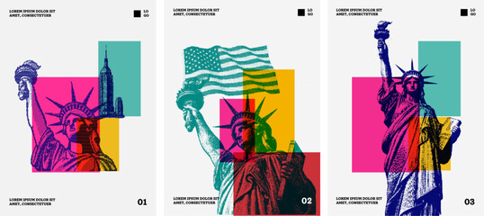 Pop Art Statue of Liberty Graphic halftonee American Icon Illustration Retro Liberty and Skyline Poster © Rís Visual