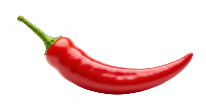 A single red chili pepper with a green stem on the upper left