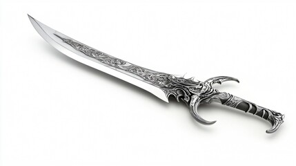 3D Render Fantasy Steel Sword Isolated