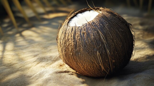 A Pristine Coconut on the Beach