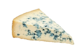 A wedge of blue cheese with distinctive blue-green veins, showcasing its creamy texture and unique flavor profile, Transparent background.