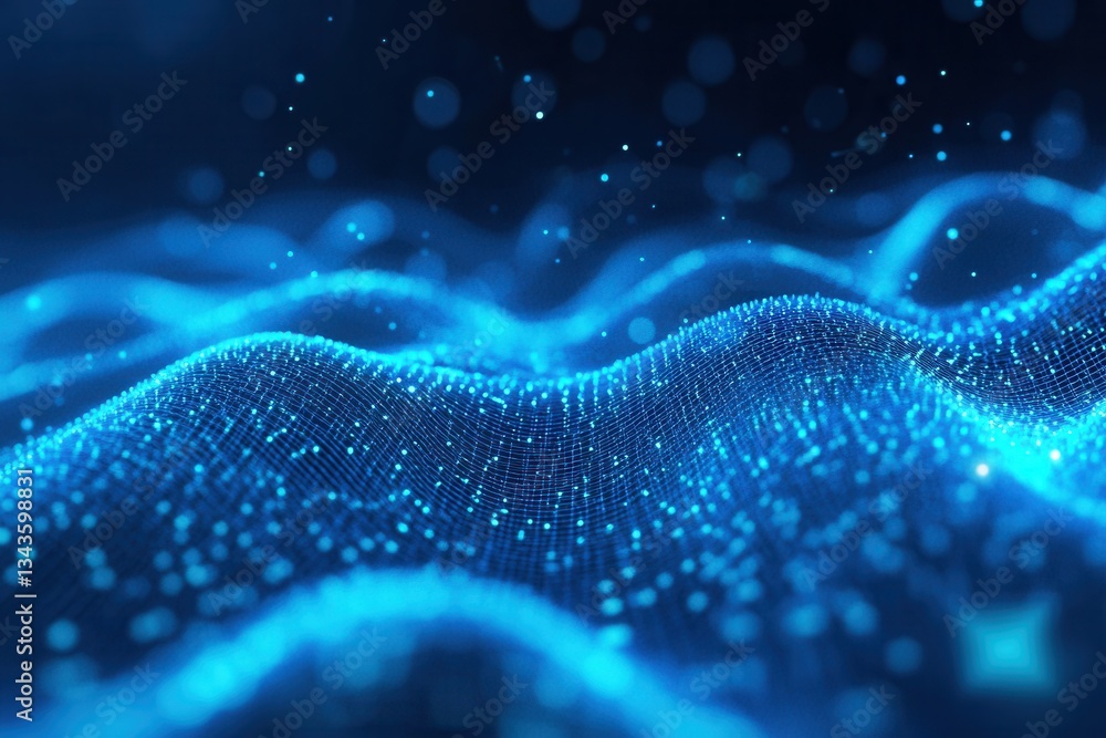 Poster a futuristic blue tech background featuring digital waves and artificial neural connections in a net
