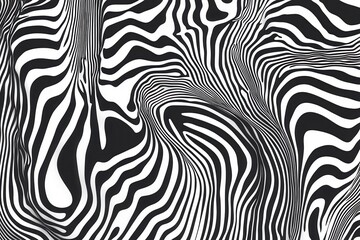 A seamless black and white wavy pattern with topographic lines, perfect for modern backgrounds or textile use